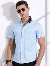 Thomas Scott Men Classic Slim Fit Spread Collar Micro Ditsy Printed Cotton Knitted Shirt