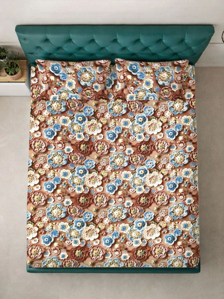 Moda Rapido X KLOTTHE Coklat & Biru Bunga 300 TC Cadar King dengan 2 Sarung Bantal
