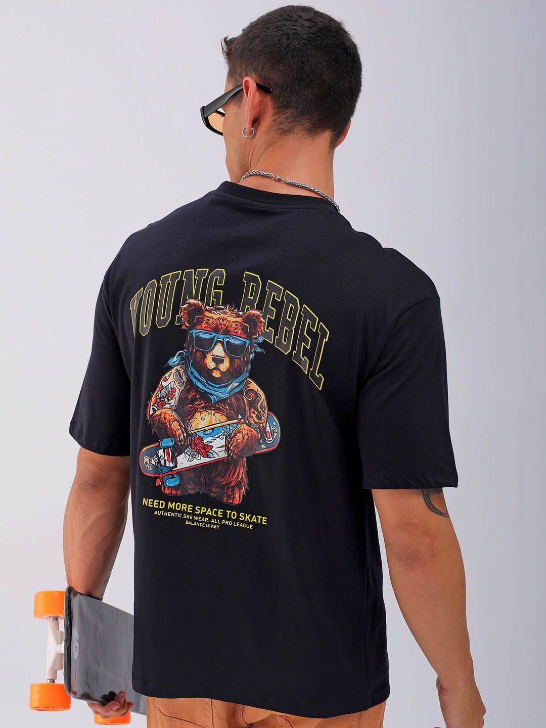The Indian Garage Co Men Back Printed Boxy Oversized Round Neck T-shirt