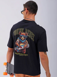 The Indian Garage Co Men Back Printed Boxy Oversized Round Neck T-shirt