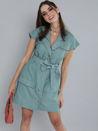 SASSAFRAS Sea Green Extended Sleeved Shirt Dress With Waist Tie-Up Detail