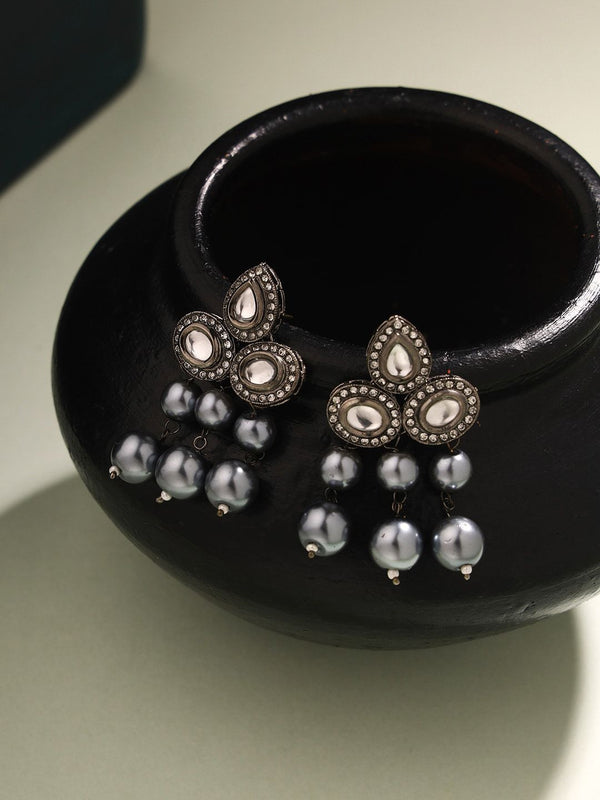 Priyaasi Silver-Plated Kundan Studded Contemporary Studs