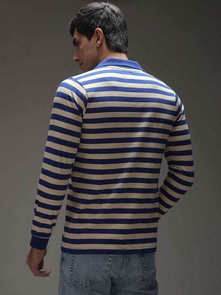 Difference of Opinion Men Striped Polo Collar Cotton T-shirt