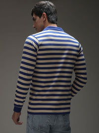 Difference of Opinion Men Striped Polo Collar Cotton T-shirt