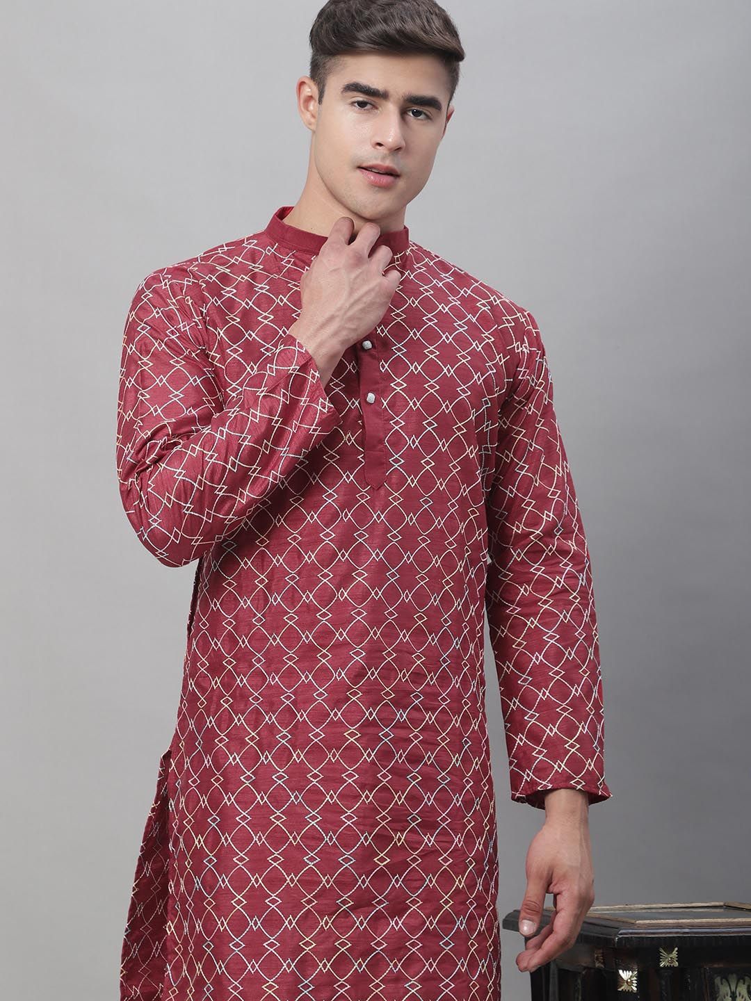 SOJANYA Embroidered Thread Work Silk Cotton Kurta with Churidar