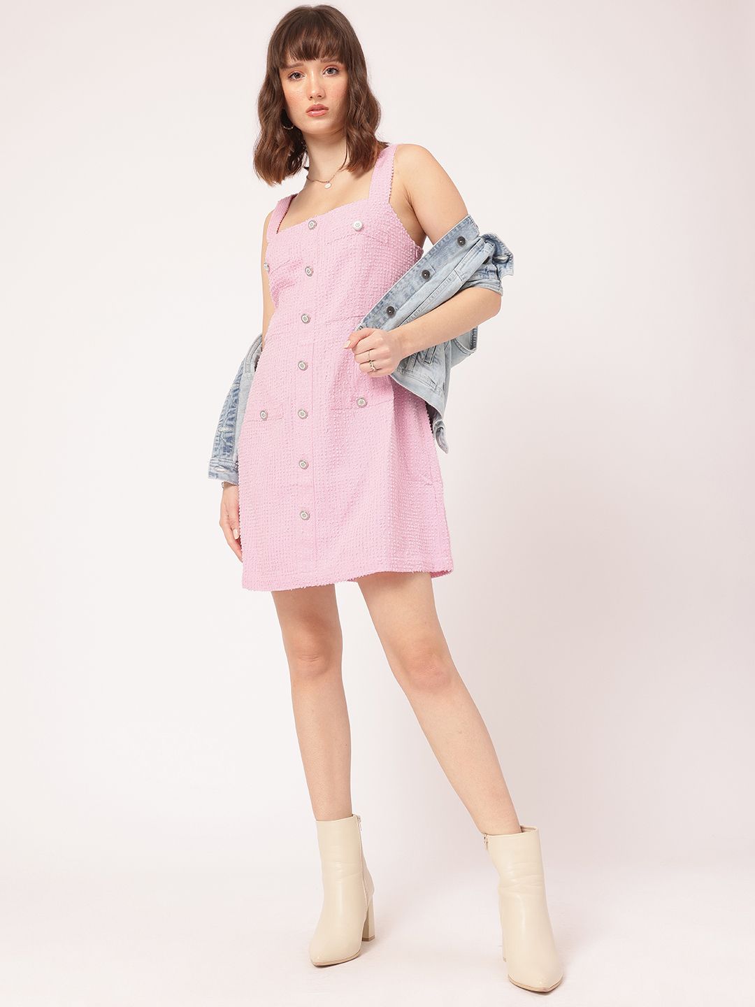DressBerry Cutesy Glam Dobby Strappy A-Line Mini Dress