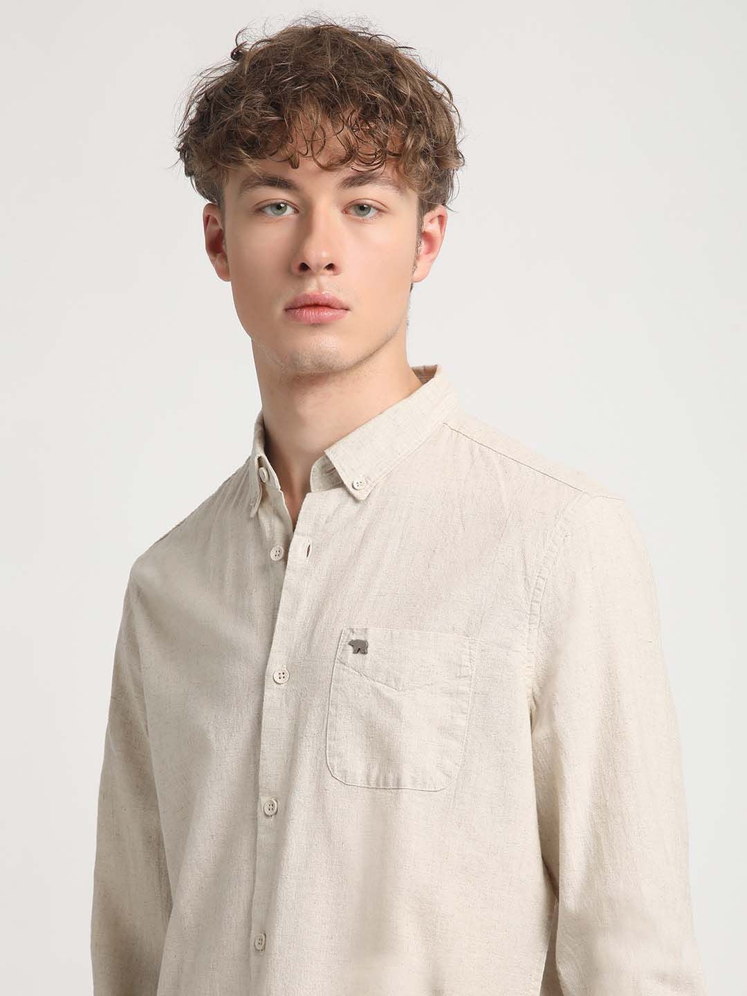 THE BEAR HOUSE Slim Fit Button Down Collar Chest Pocket Casual Shirt