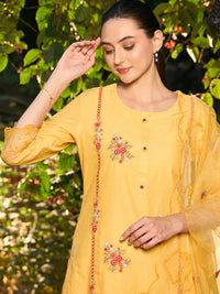 Indo Era Ethnic Motifs Embroidered Thread Work Pure Cotton Kurta with Trousers & Dupatta
