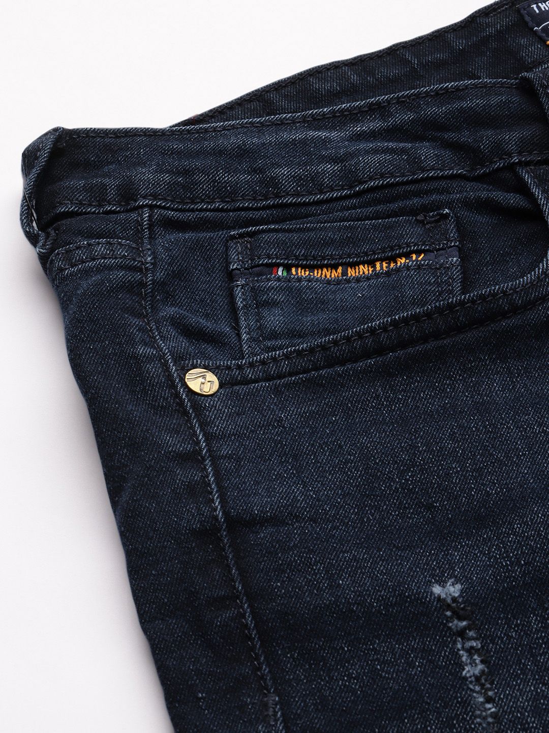 The Indian Garage Co Men Navy Blue Slim Straight Fit Light Fade Stretchable Jeans
