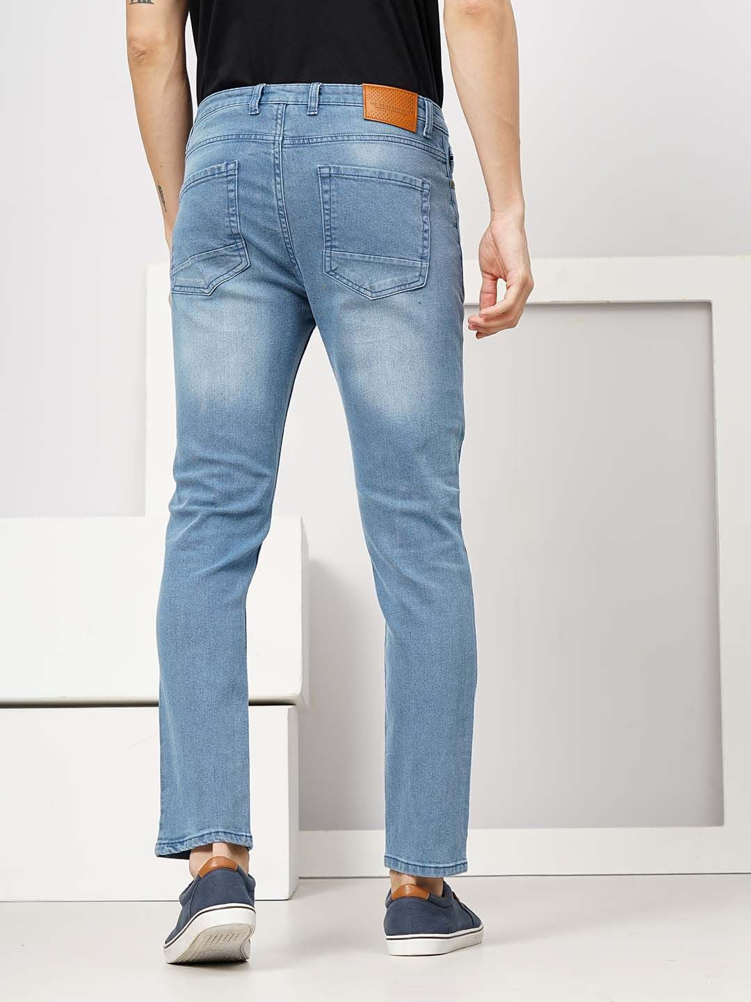 The Indian Garage Co Men Blue Slim Fit Low-Rise Low Distress Stretchable Jeans