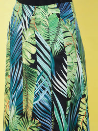 Berrylush Tropical Printed Front Slit A-Line Midi Skirt