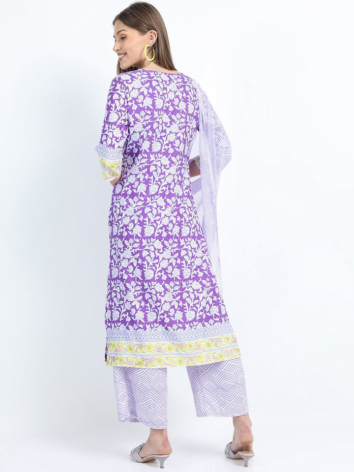 Vishudh Women Mauve printed Straight Kurta with Palazzo and Dupatta