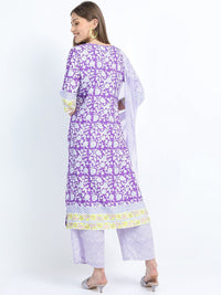 Vishudh Women Mauve printed Straight Kurta with Palazzo and Dupatta