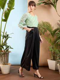 SASSAFRAS Sea Green and Black Colourblocked Smocked Jumpsuit