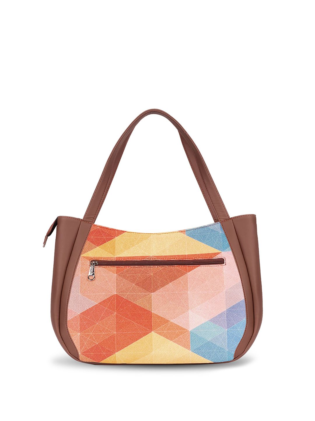 ZOUK Geometric Printed Oversized Jute Structured Shoulder Bag