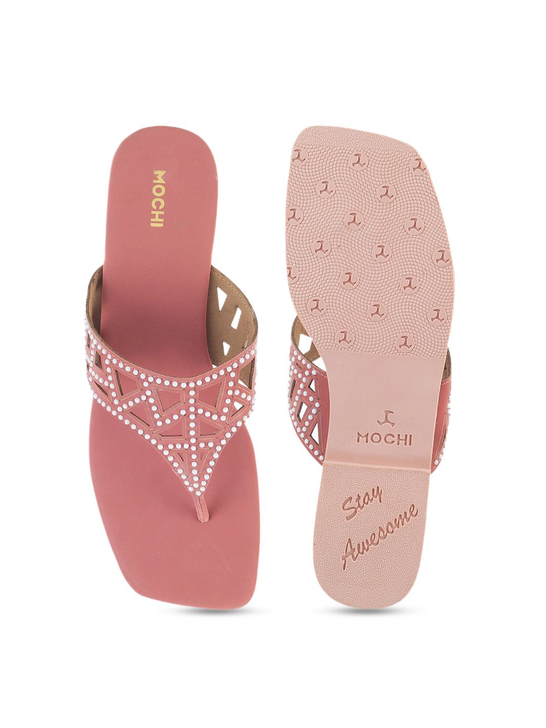 Mochi Embellished Open Toe Flats