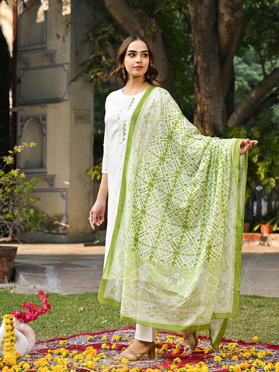 KALINI Women Embroidered Regular Gotta Patti Kurta with Trousers & With Dupatta