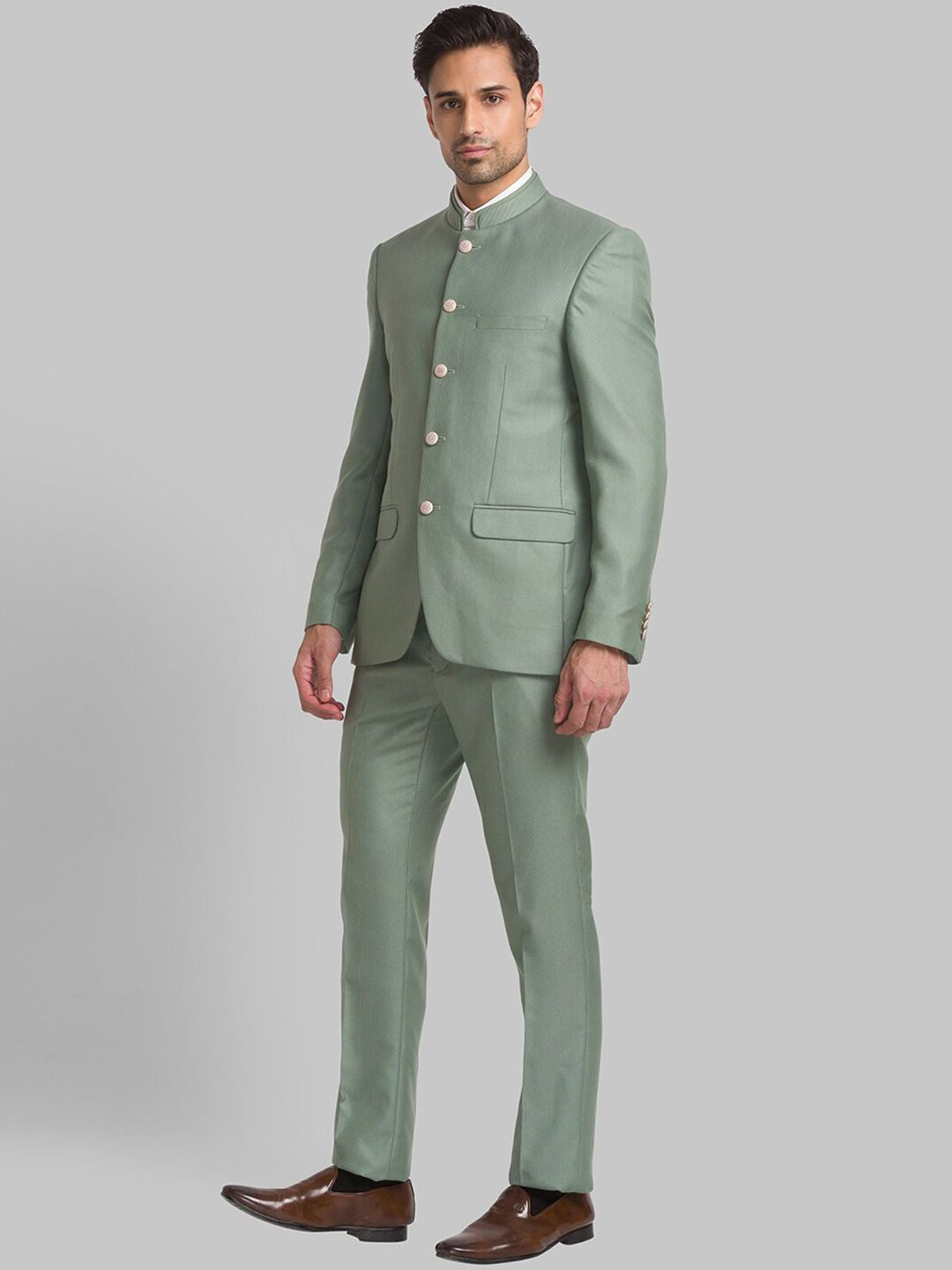 Raymond Men Woven-Designed Single-Breasted Bandhgala Blazer Two-Piece Suit