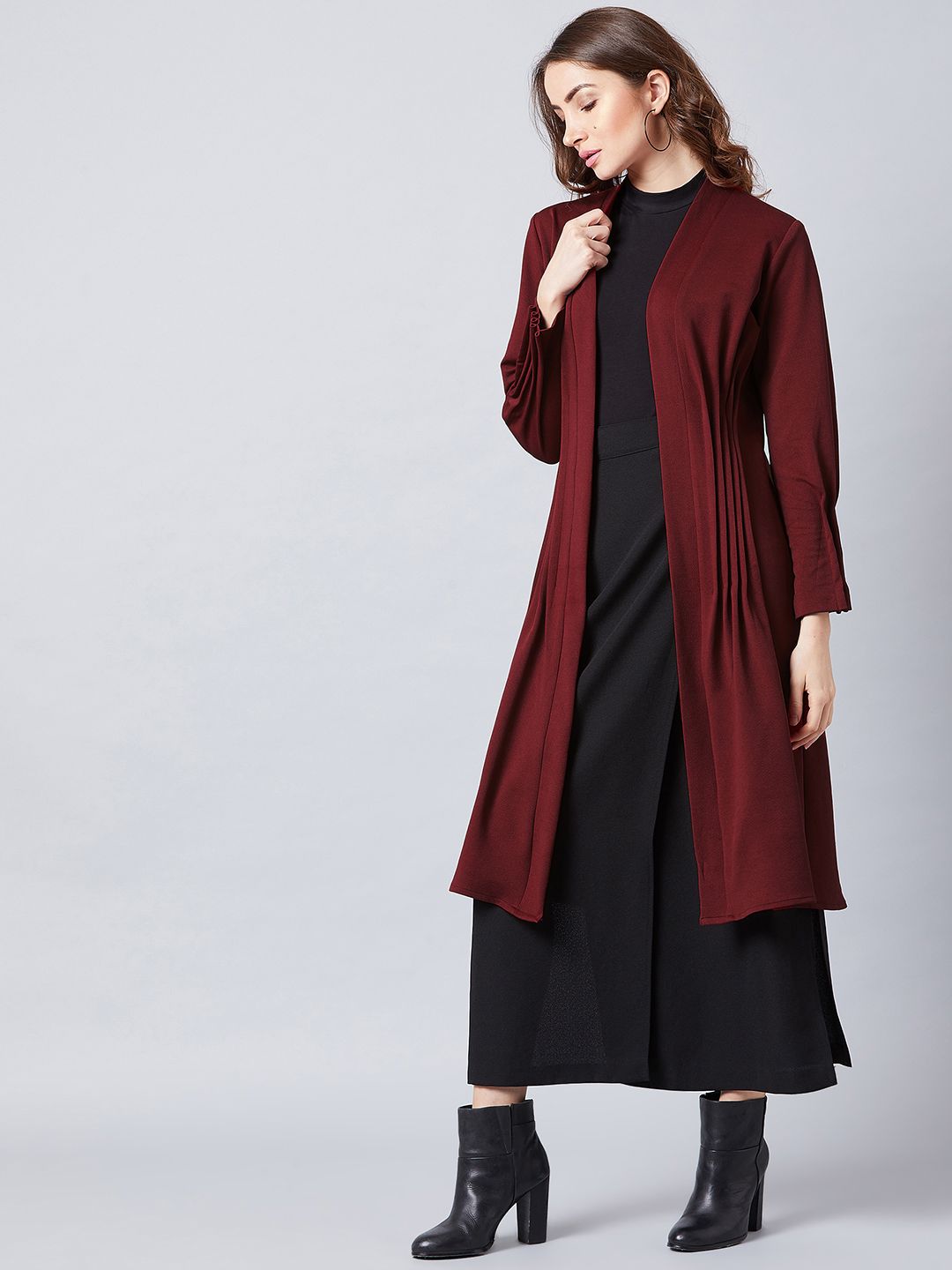 Athena Women Maroon Solid Open Front Shrug