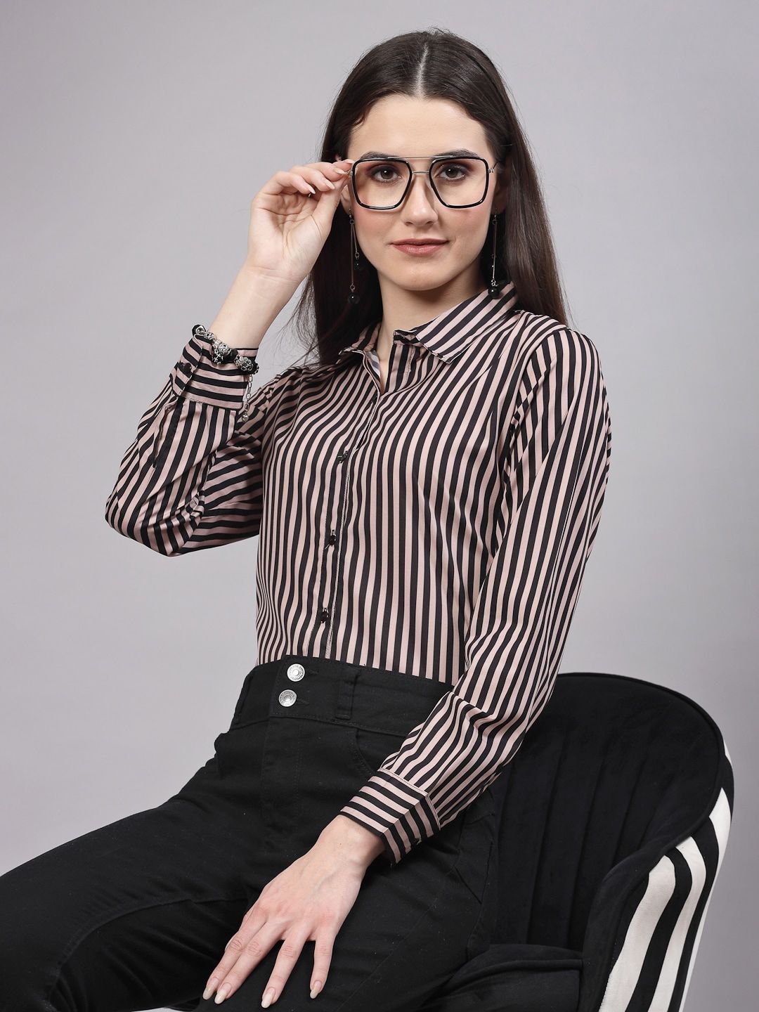 Style Quotient Striped Smart Regular Fit Opaque Formal Shirt