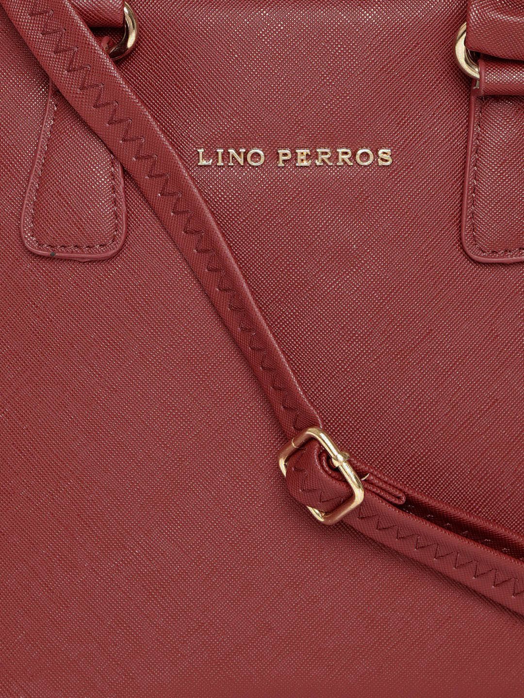 Lino Perros Red Solid Handheld Bag with Detachable Sling Strap