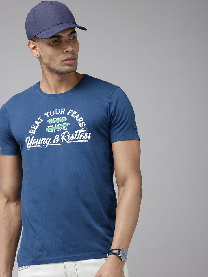 SPYKAR Typography Printed Pure Cotton Slim Fit T-shirt