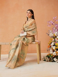 Silk Land Digital Print Floral Tissue Muga Silk Saree