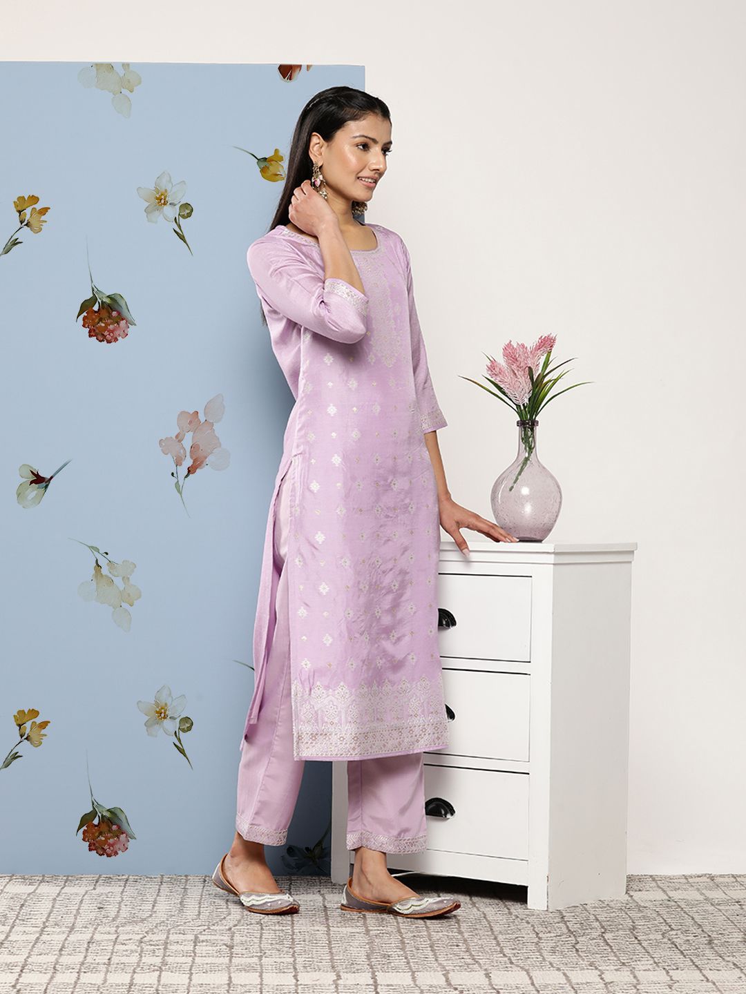 Libas Women Lavender Kurta with Trousers & With Dupatta