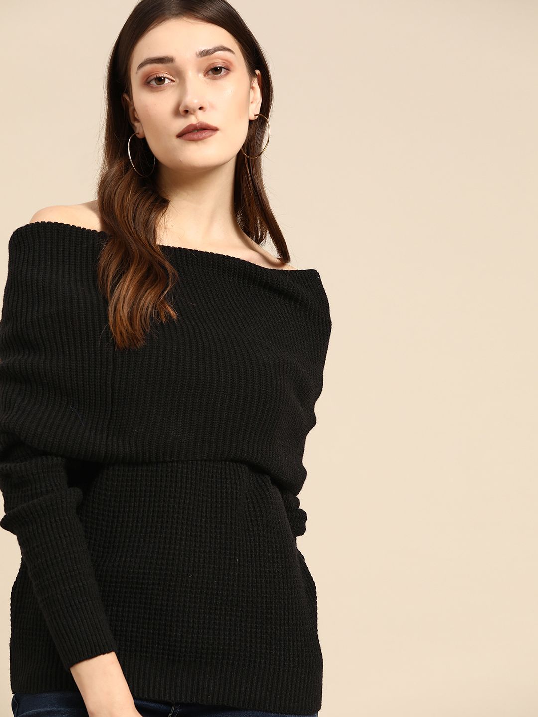all about you Women Black Cable Knit Pullover