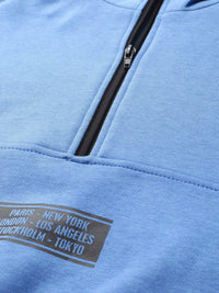 STREET 9 Women Blue Solid Crop Sweatshirt