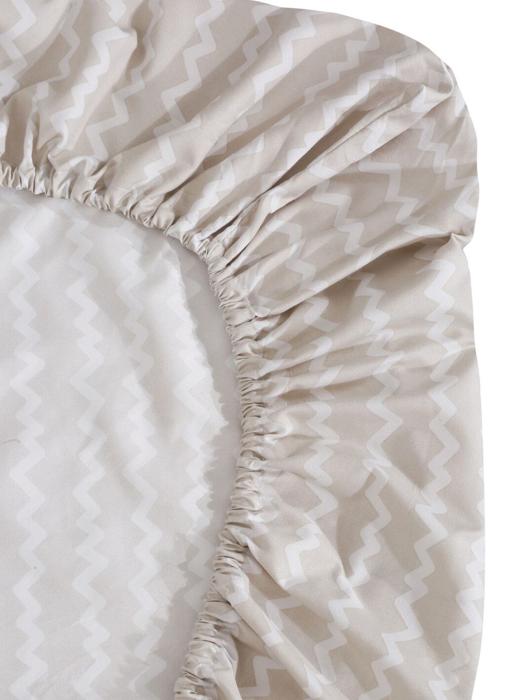 KLOTTHE Beige Chevron Cotton 300 TC Dilengkapi Cadar King Halus dengan 2 Sarung Bantal-98 x 87 inci