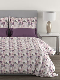 MYTRIDENT Mauve  White Floral Cotton 144 TC Queen Bedsheet With 2 Pillow Covers