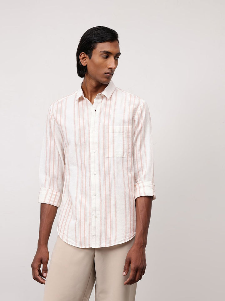 ether Men Classic Fit Cotton Linen Striped Shirt