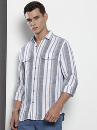 The Indian Garage Co Men Slim Fit Striped Double Flap Casual Shirt