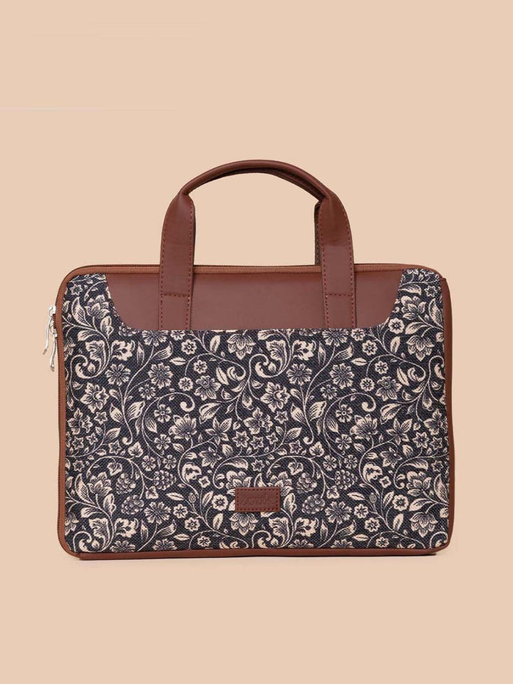 ZOUK Women Black & Blue Printed Jute Laptop Sleeve