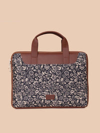 ZOUK Women Black & Blue Printed Jute Laptop Sleeve