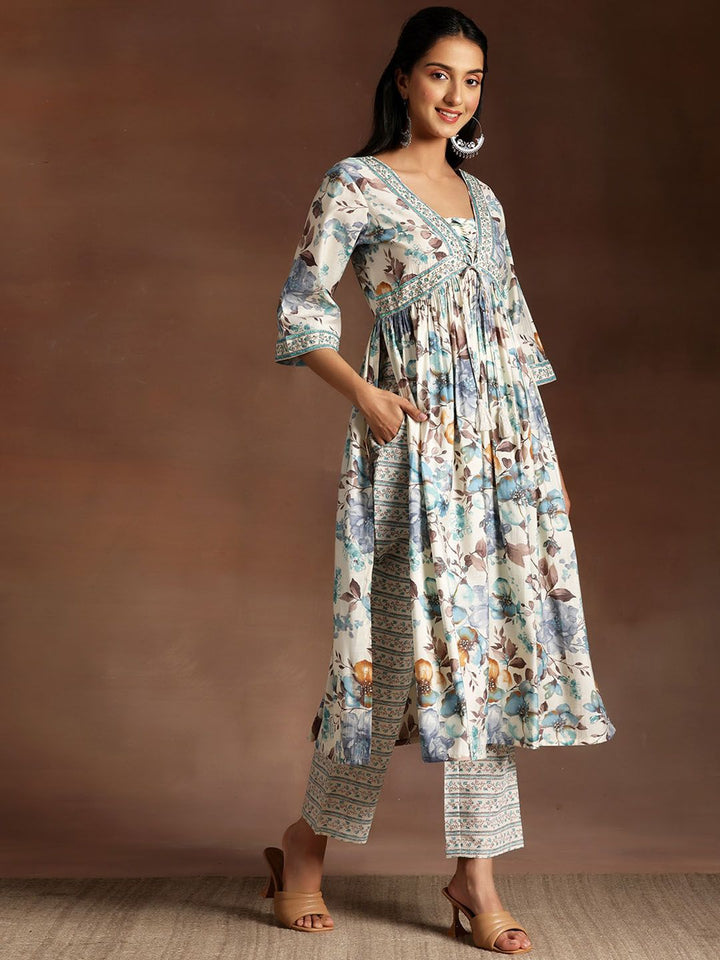 Libas Floral Printed Empire Sequinned Kurta with Palazzo & Dupatta