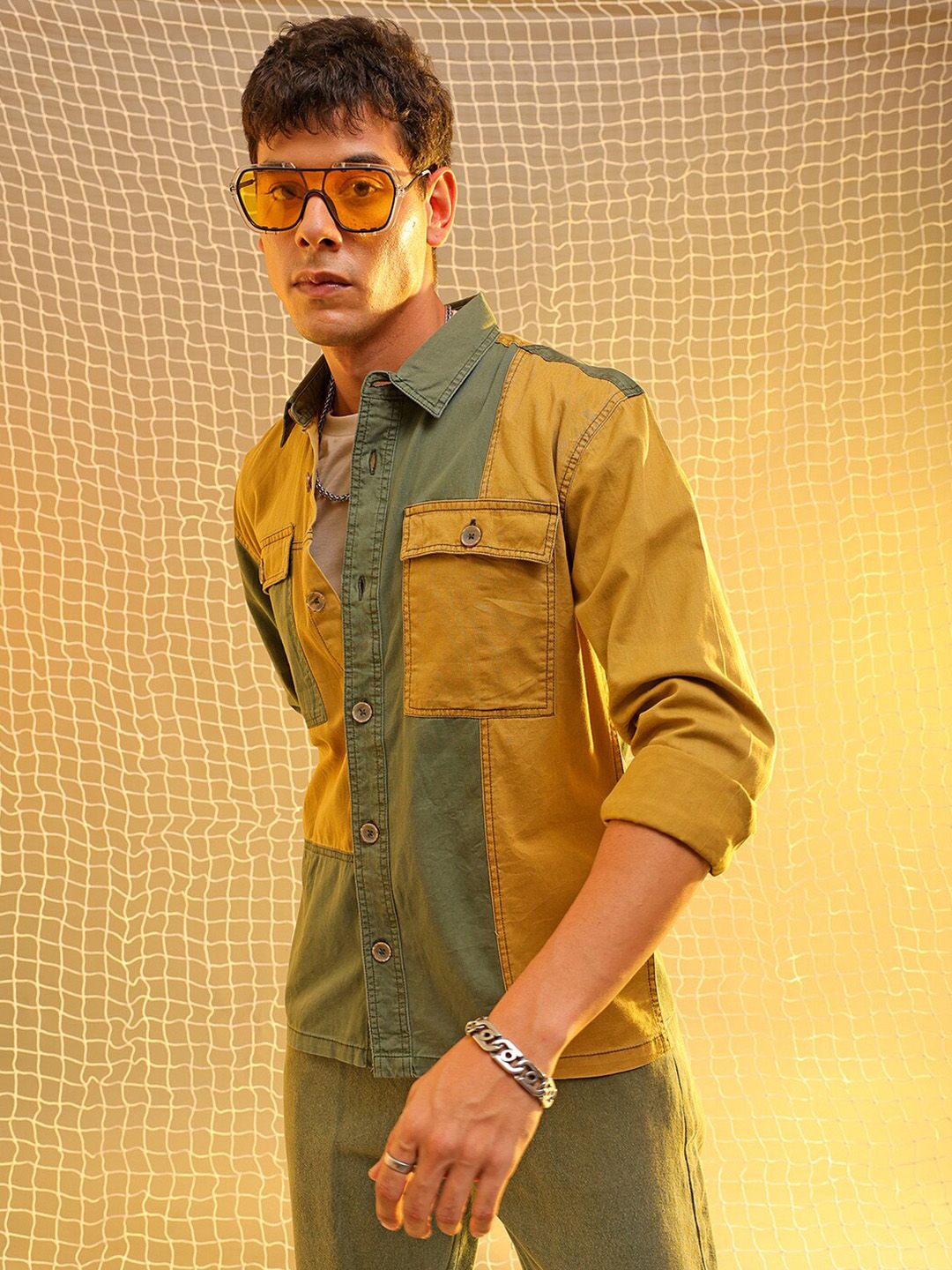 The Indian Garage Co Colourblocked Spread Collar Long Sleeves Casual Shirt