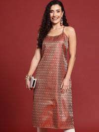Anouk Ethnic Motifs Woven Design Straight Sleeveless Kurta