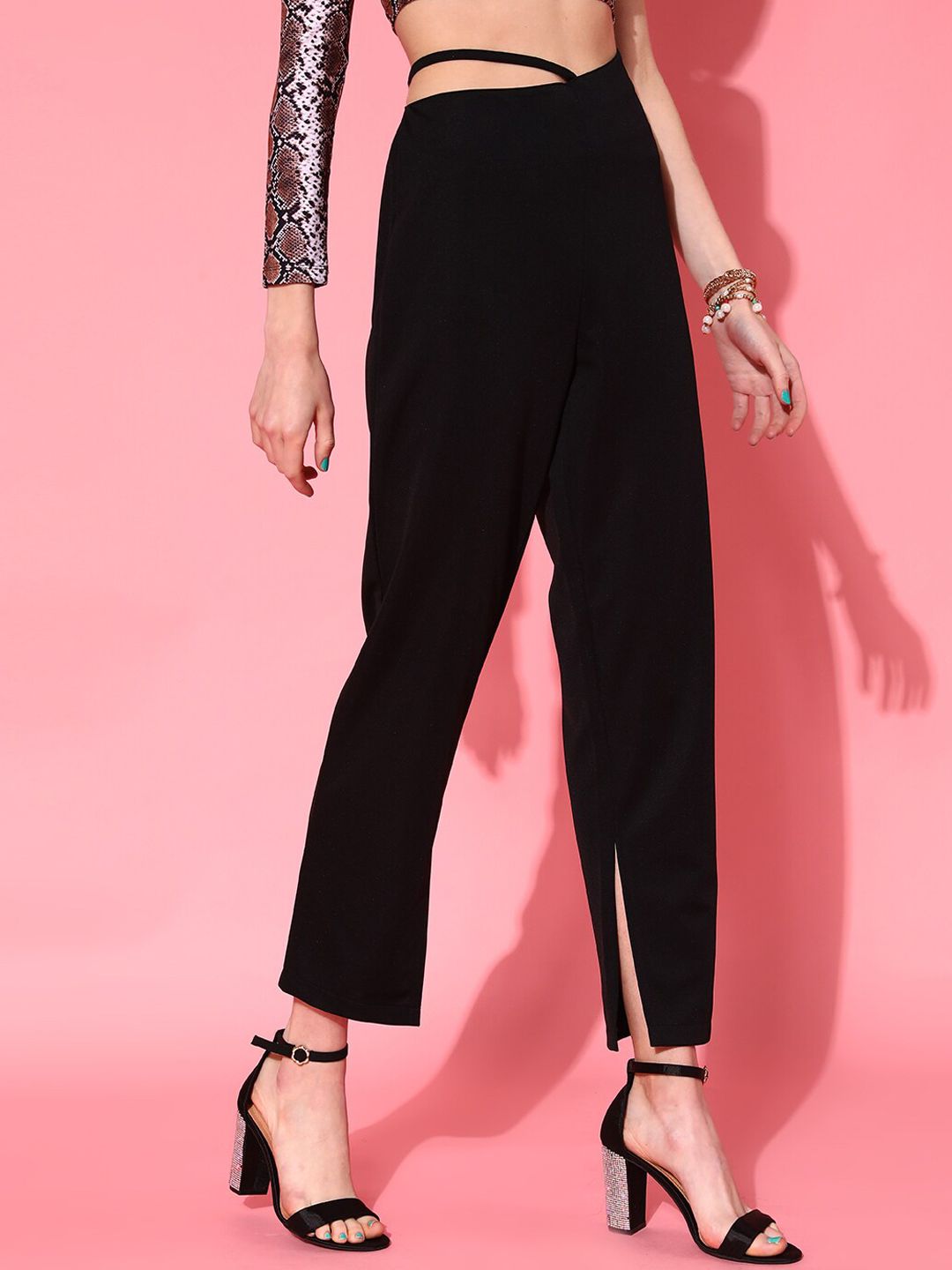 STREET 9 Women Black Tapered Fit High-Rise Trousers