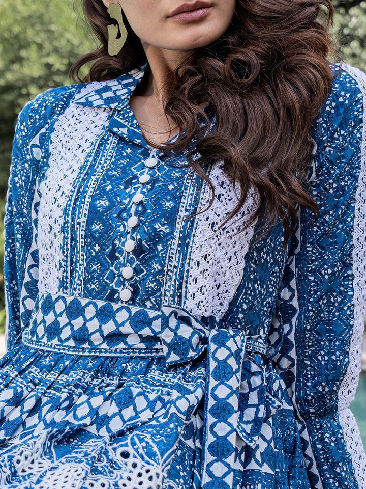 Vishudh Ethnic Motifs Print Bell Sleeve Fit & Flare Pure Cotton Ethnic Dress