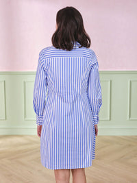 AND Striped Shirt Collar A-Line Dress