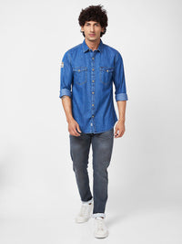 SPYKAR Graphic Printed Slim Fit Opaque Denim Casual Shirt