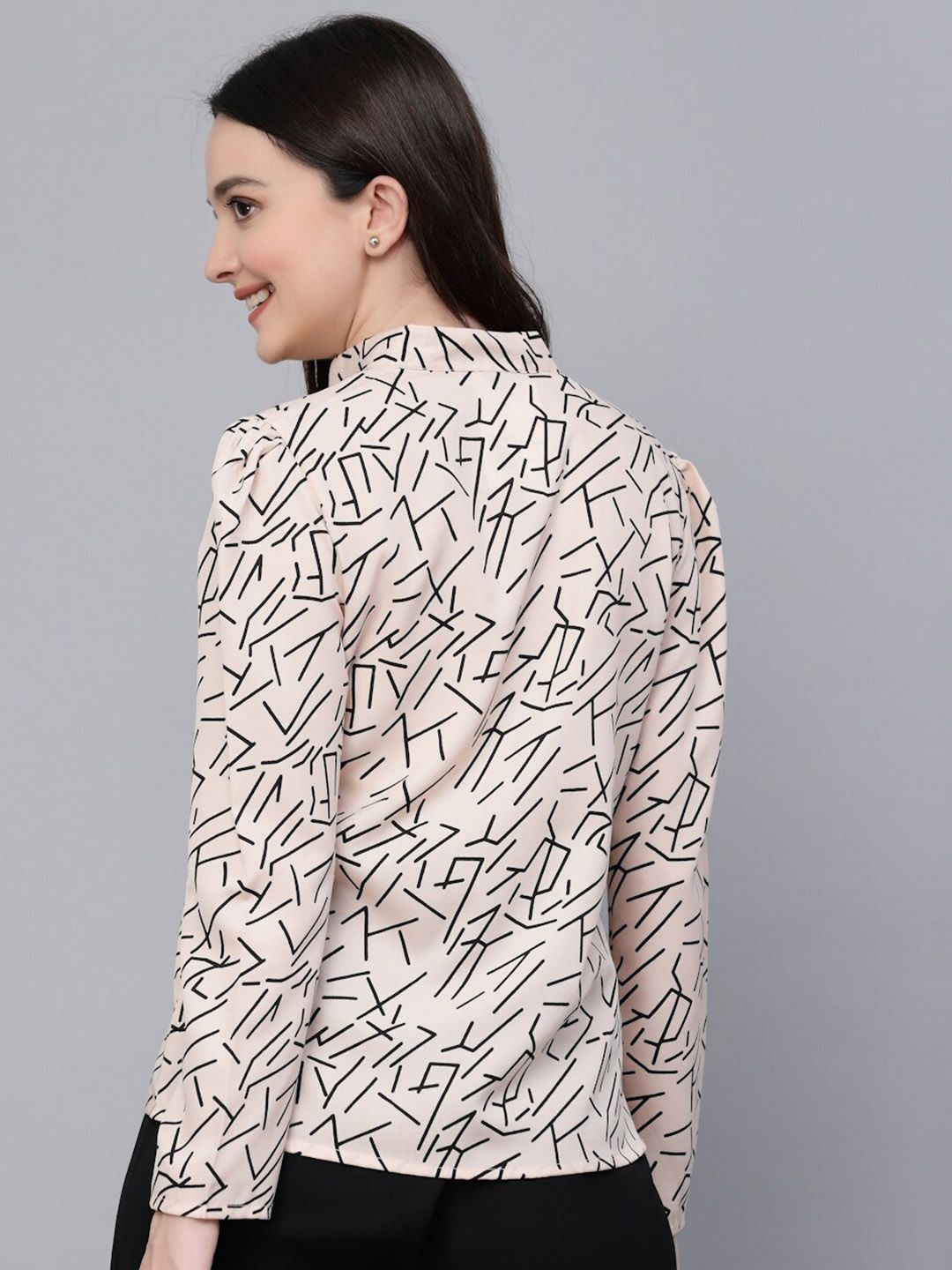 Style Quotient Geometric Printed Tie-Up Neck Top