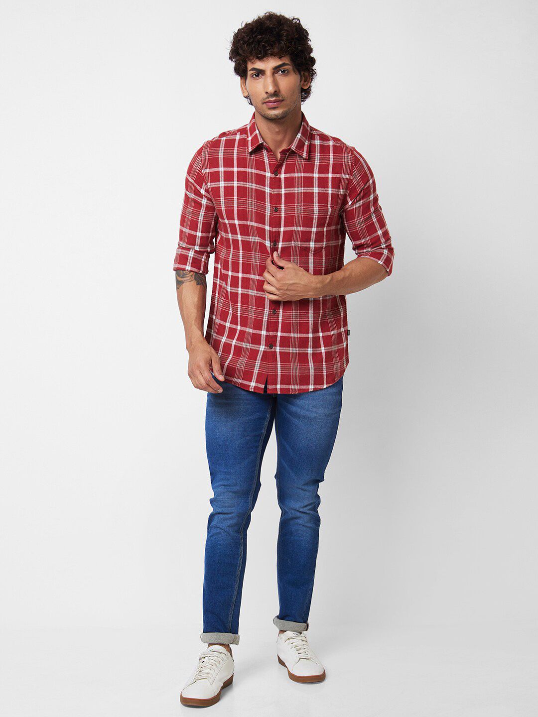 SPYKAR Men Tartan Checked Opaque Cotton Casual Shirt