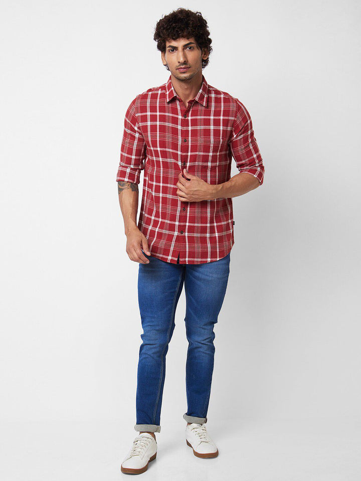 SPYKAR Men Tartan Checked Opaque Cotton Casual Shirt