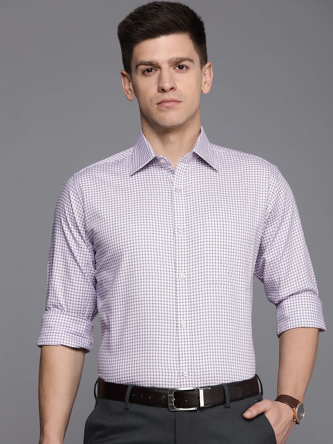 Raymond Men Slim Fit Micro Checks Pure Cotton Formal Shirt