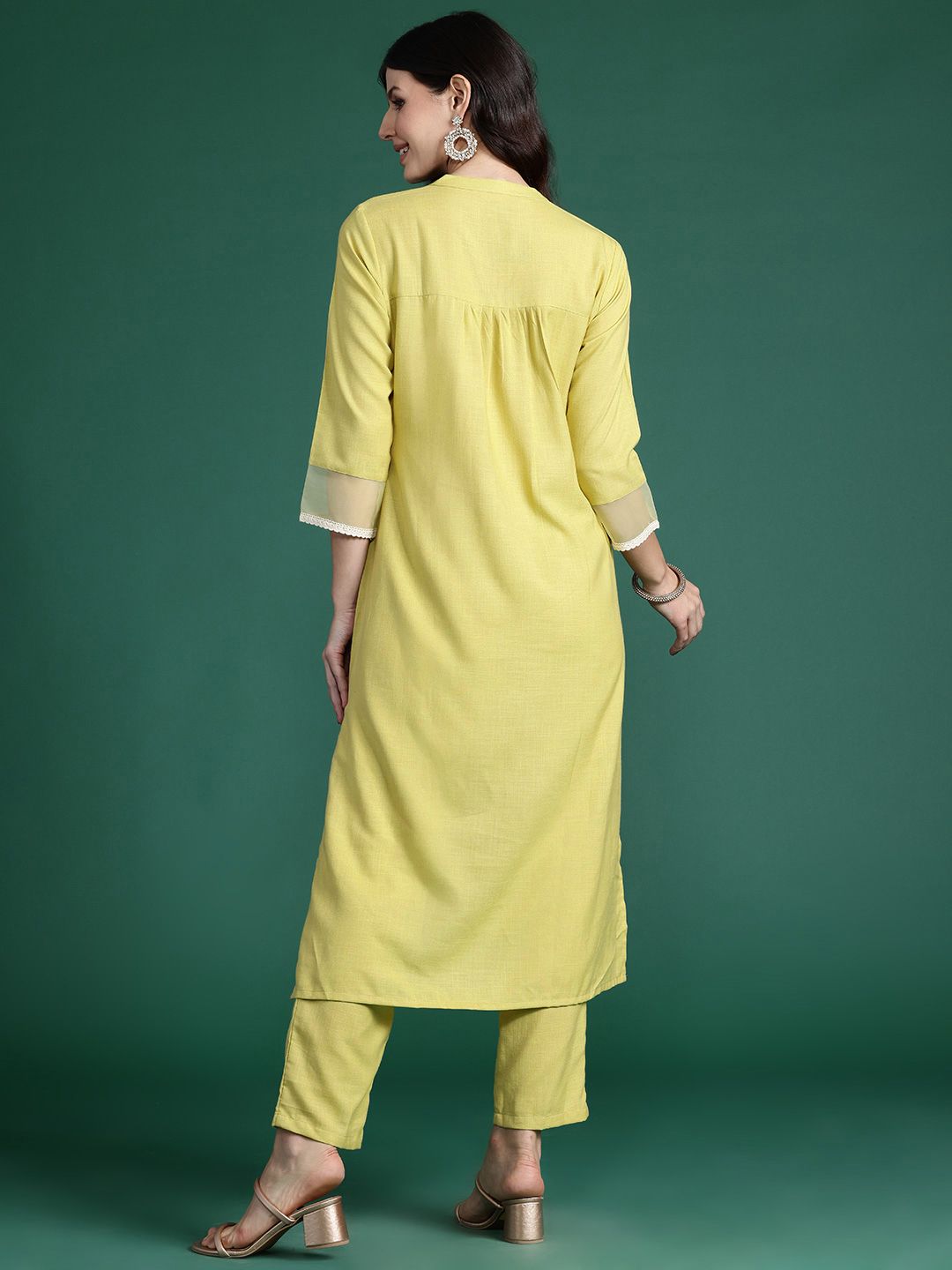 Indo Era Solid High Low Kurta with Trousers