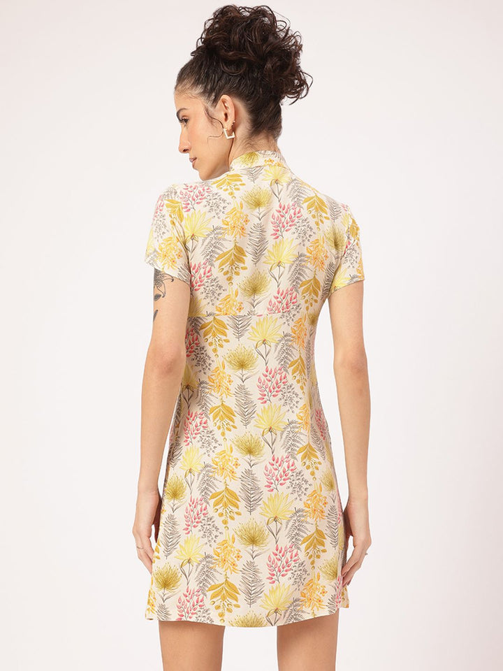 DressBerry Sweet Serenity Floral Printed Keyhole Neck Sheath Mini Dress