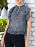 DressBerry Playful Glam Animal Skin Printed Tie-Up Neck Semi Sheer Gathers Top